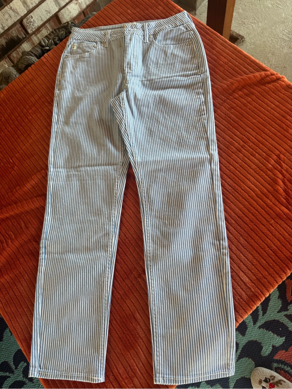 Women’s Seven7 Premium Brand Blue White Striped Straight Leg Jeans Size 4 NWOT